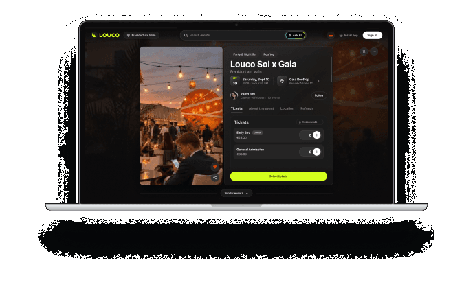 Eventseite von Louco Sol x Gaia in der LOUCO-Web-App