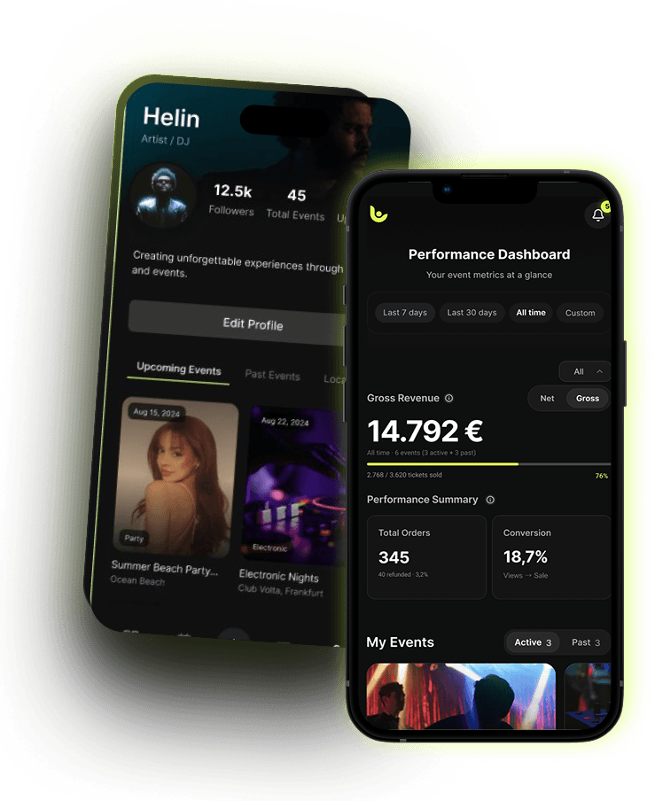 Louco creator app preview on two phones